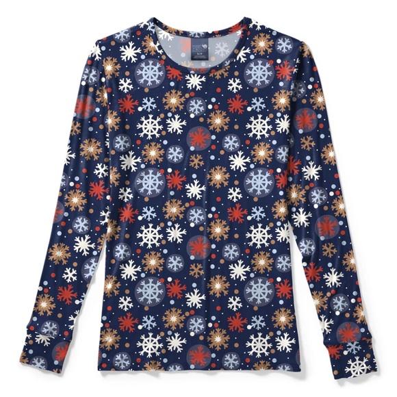 Top 2XL Snowflake Print Tee - T-Shirt Lightweight Long Sleeve Plus Size Crew NWT - Picture 1 of 5